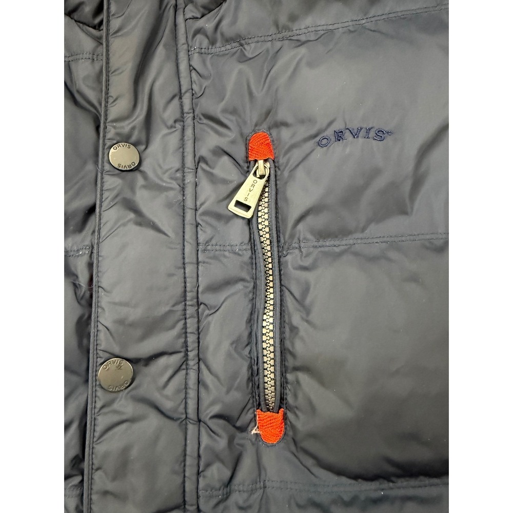Orvis Puffer Vest Mens XL Navy Blue Orange Lining Down Filled Quilted Full Zip - Picture 11 of 12